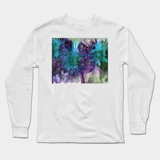 Abstract colorful background with watercolor wild flowers. Blue-violet-green painting with sunflowers. For the  fabric, textile, wall decor, wallpapers, covers and packaging. Long Sleeve T-Shirt